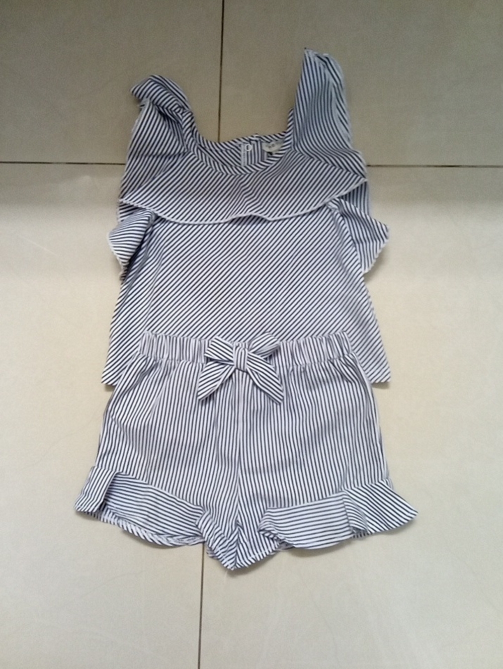 Habitual Navy & White Striped Ruffle Shorts Set